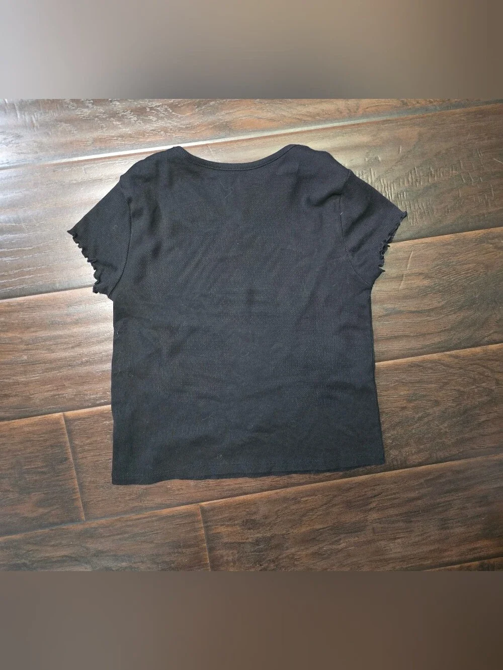 Wonder Nation Girls Black Ruffle Sleeve Casual Short Sleeve Tee Shirt Large